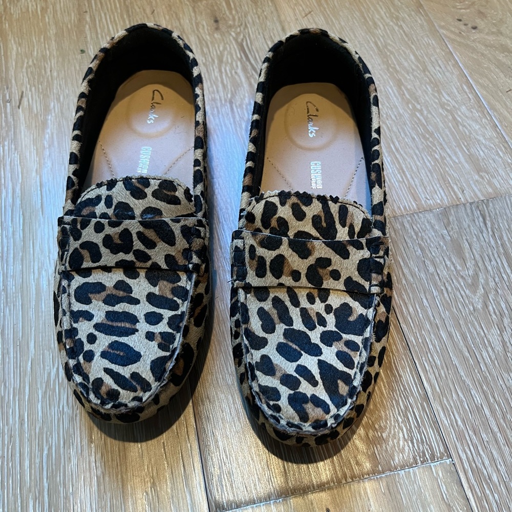 Clarks Leopard Print Moccasins, Size 7.5